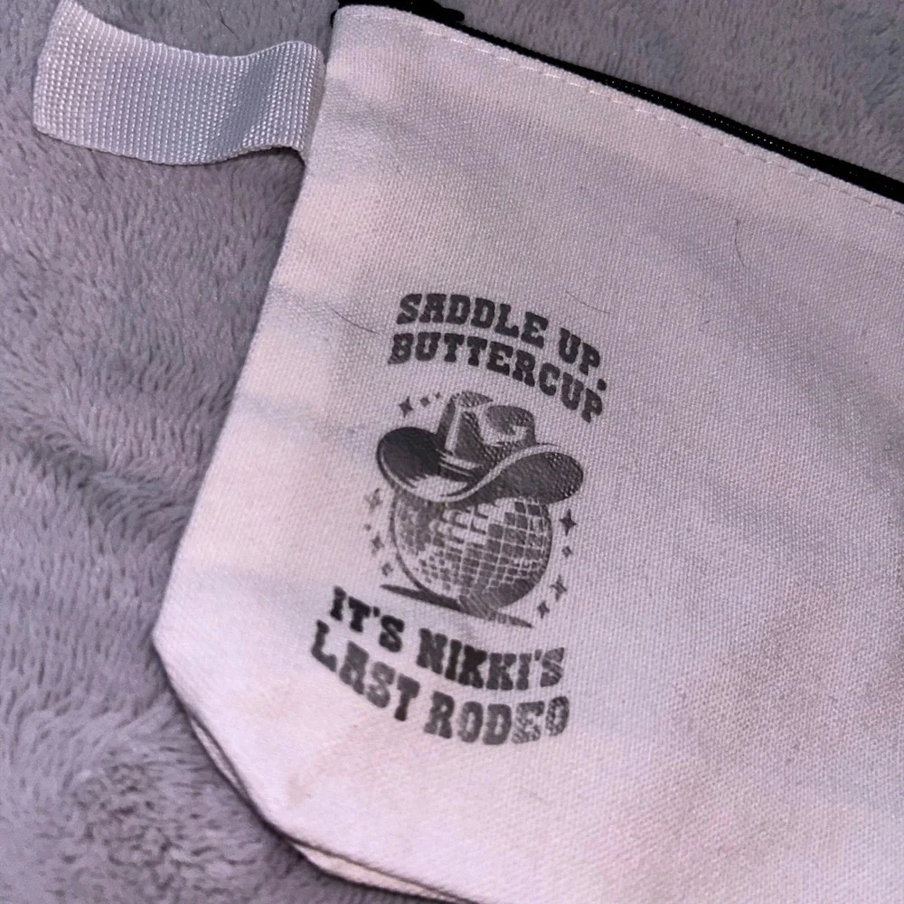 Western Saddle Up Buttercup‎ Nikki's Last Rodeo Canvas Makeup Bag Pouch White